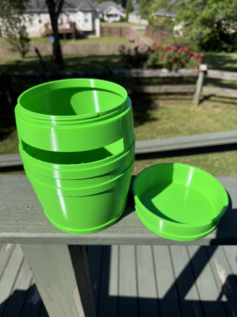 Green barrel open with lid
